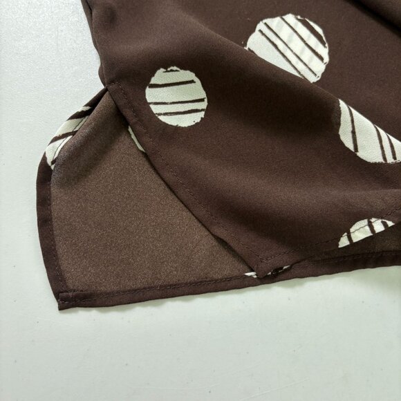 Chicos Top Womens 2 Us L Brown White Circles Geometric Slit Tie Sleeve 1/4 Zip - Picture 13 of 13